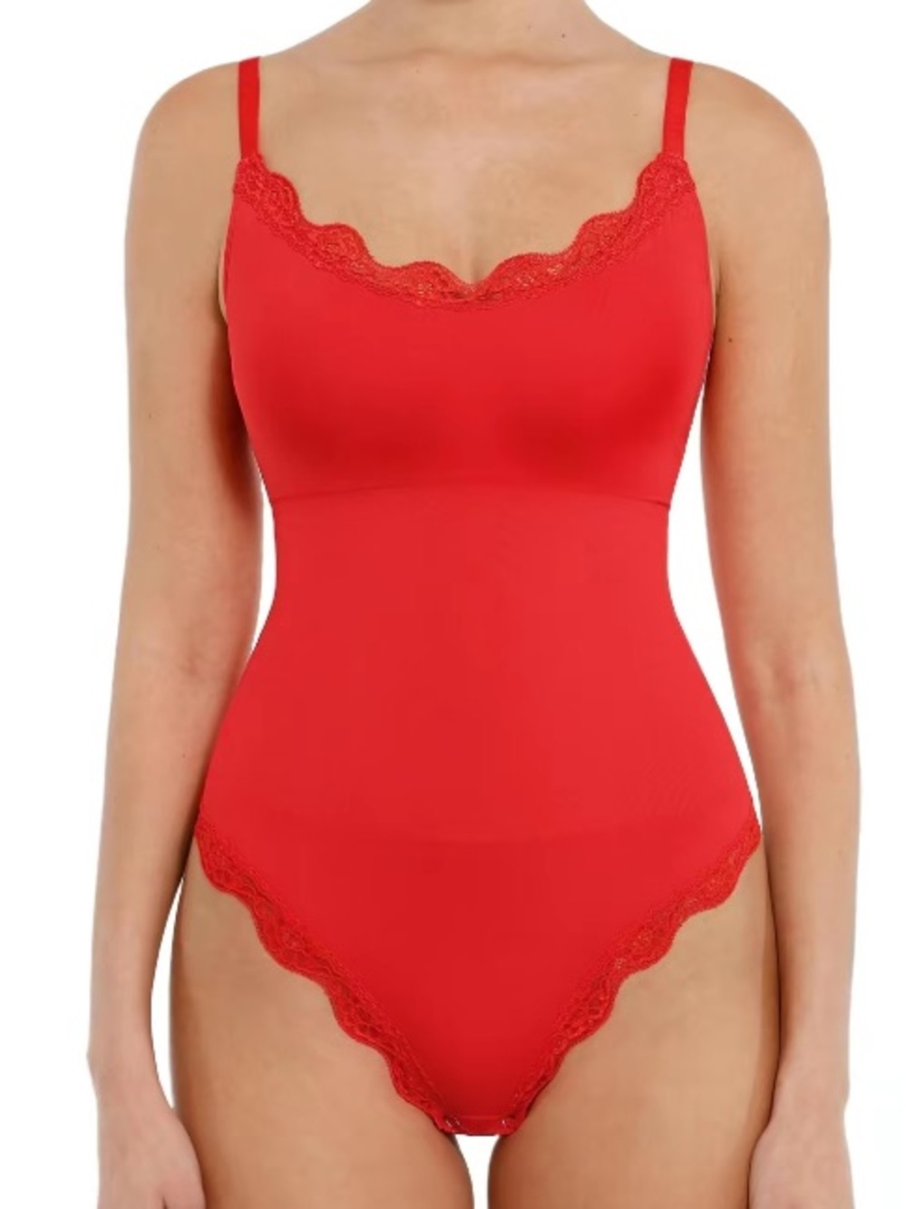 FeelinGirl | Red Lace Trim Bodysuit Cami Shapewear, Thong